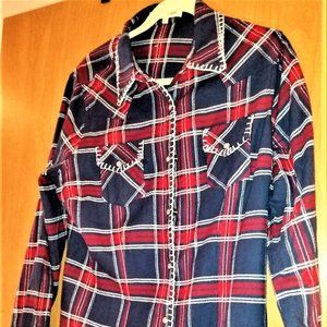 NIKKI ERIN WOMEN'S WHIPSTITCH PLAID LONG SLEEVE WESTERN FLANNEL SHIRT